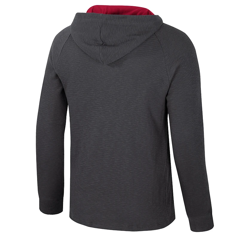 T-shirt à capuche manches longues Henley Dujour Ralgan pour homme Colosseum Charcoal Arkansas Razorbacks