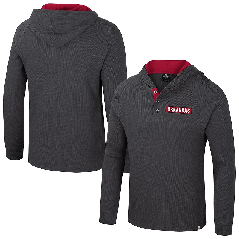 T-shirt à capuche manches longues Henley Dujour Ralgan pour homme Colosseum Charcoal Arkansas Razorbacks