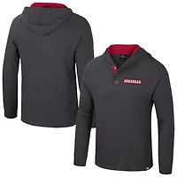 T-shirt à capuche manches longues Henley Dujour Ralgan pour homme Colosseum Charcoal Arkansas Razorbacks