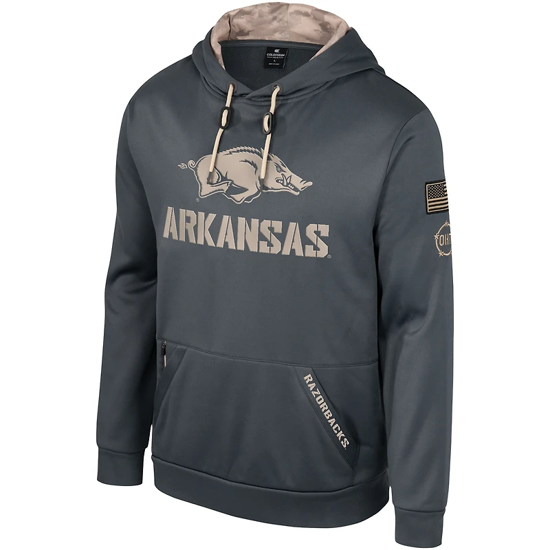 Sweat à capuche pour hommes Colosseum Charcoal Arkansas Razorbacks OHT Military Appréciation