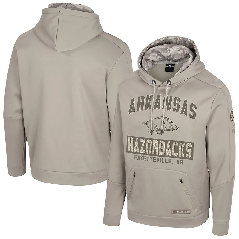Men's Colosseum Oatmeal Arkansas Razorbacks Operation Hat Trick Battalion Hoodie