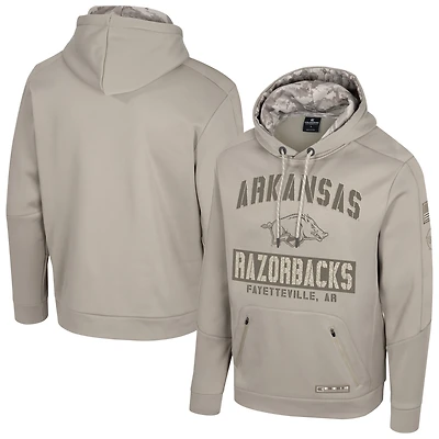 Men's Colosseum Oatmeal Arkansas Razorbacks Operation Hat Trick Battalion Hoodie