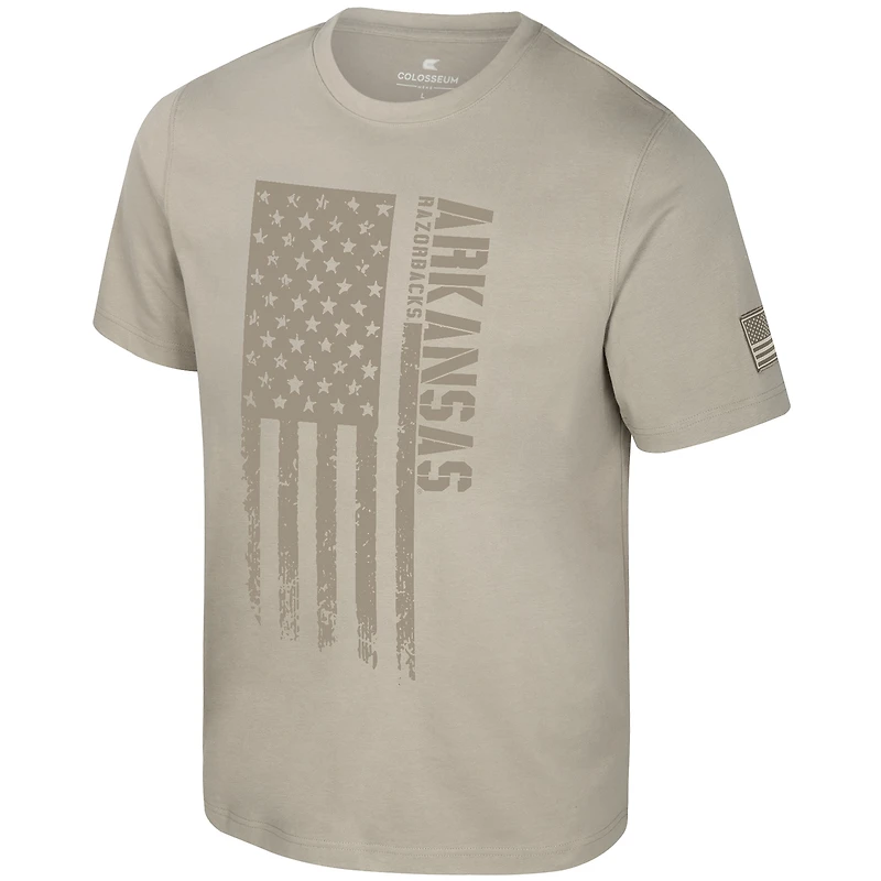 Men's Colosseum Oatmeal Arkansas Razorbacks Operation Hat Trick Dune Flag T-Shirt