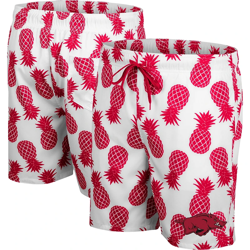 Short de bain pour homme Colosseum White/Cardinal Arkansas Razorbacks Pineapple