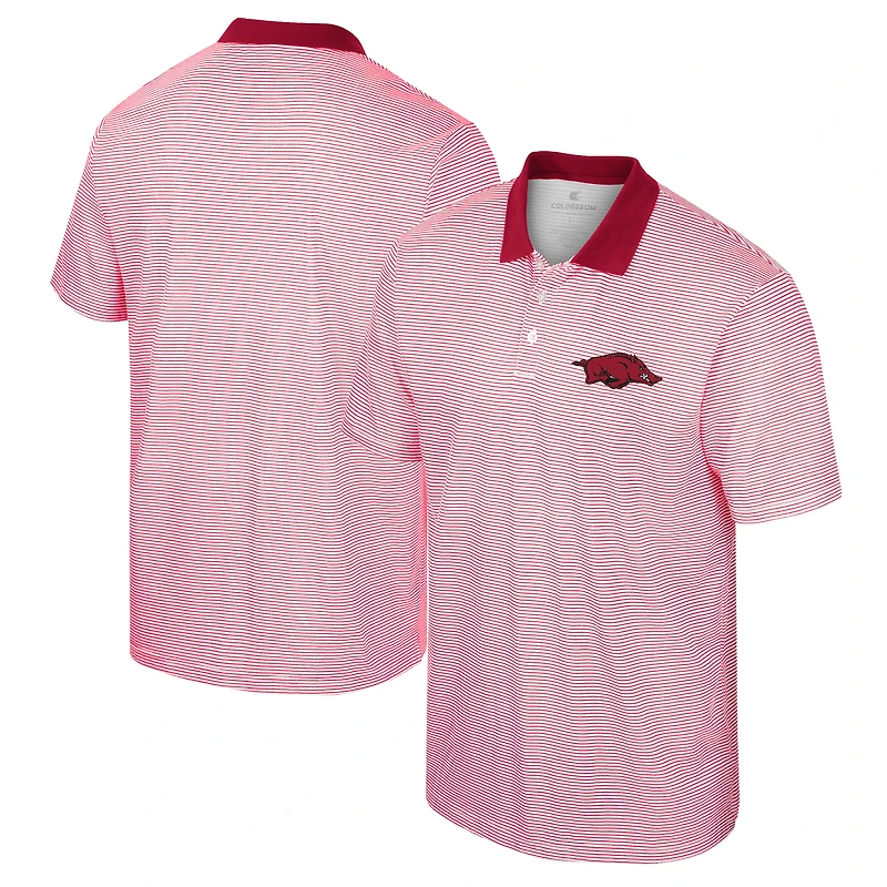 Polo à rayures Colosseum White/Cardinal Arkansas Razorbacks pour homme