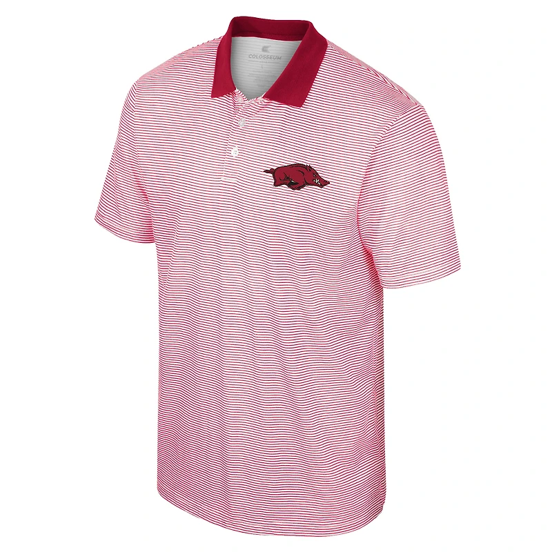 Polo à rayures Colosseum White/Cardinal Arkansas Razorbacks pour homme