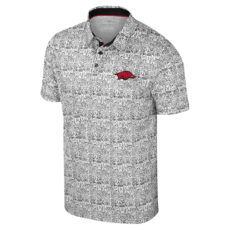 Men's Colosseum White Arkansas Razorbacks Big & Tall It's Time! Allover Printed Polo