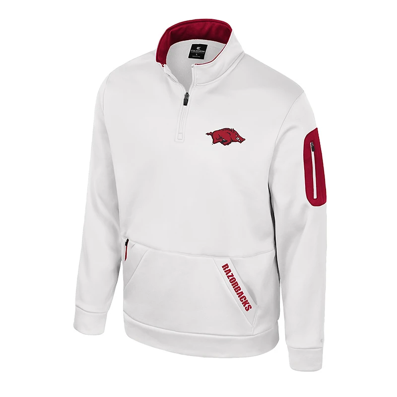 Men's Colosseum White Arkansas Razorbacks Mainframe Quarter-Zip Fleece Jacket