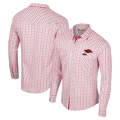 Men's Colosseum x Wrangler White Arkansas Razorbacks Plaid Window Pane Long Sleeve Full-Snap Shirt