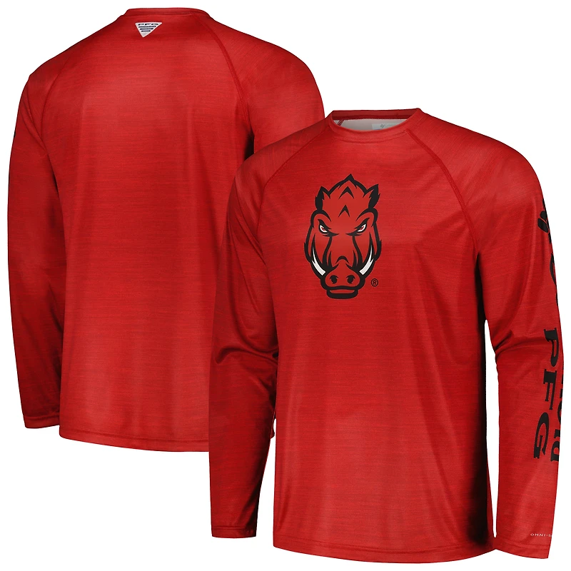 Columbia Cardinal Arkansas Razorbacks PFG Terminal Tackle Omni-Shade Raglan T-shirt à manches longues pour homme
