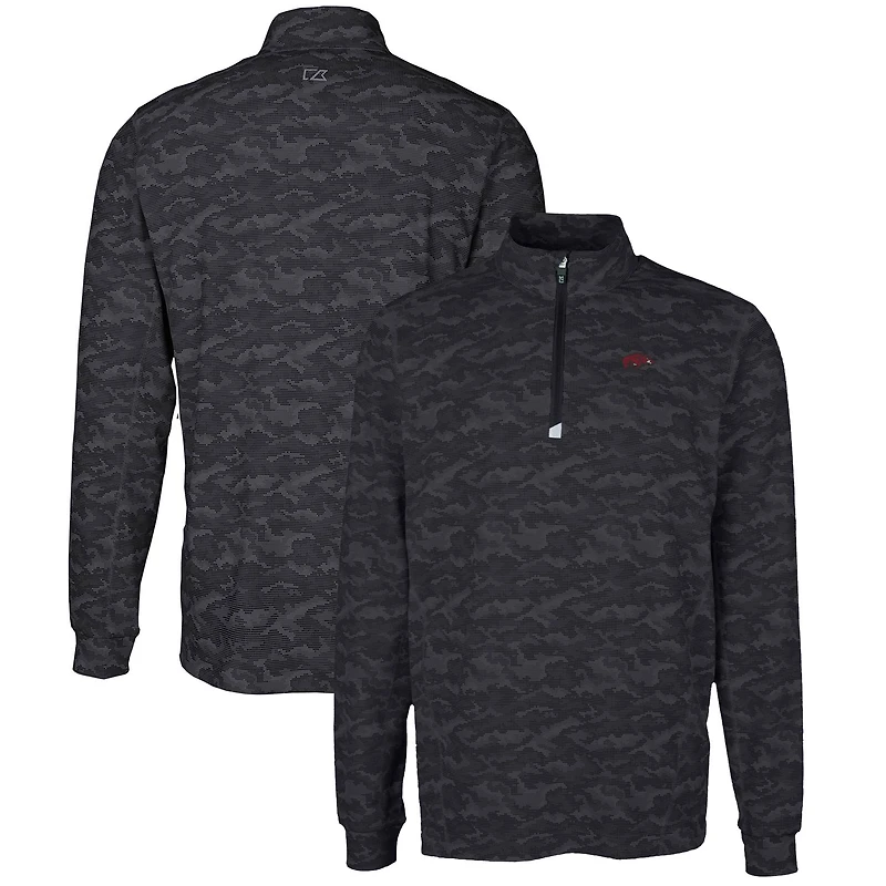 Pull-over à col zippé extensible Cutter & Buck pour homme, noir, Arkansas Razorbacks, grandes tailles, motif camouflage Traverse.