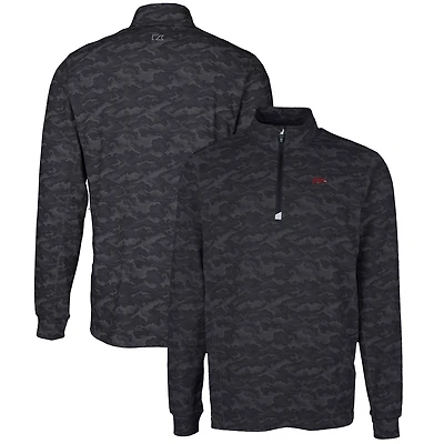 Pull-over à col zippé extensible Cutter & Buck pour homme, noir, Arkansas Razorbacks, grandes tailles, motif camouflage Traverse.