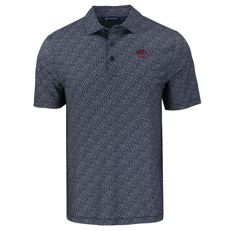 Men's Cutter & Buck Black Arkansas Razorbacks Pike Eco Pebble Print Stretch Recycled Polo