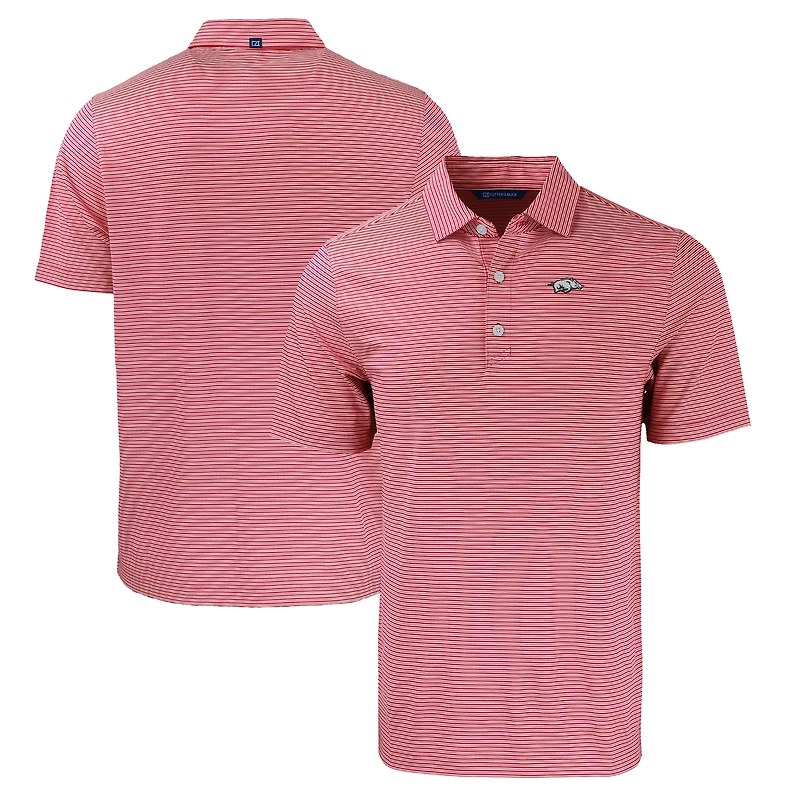 Men's Cutter & Buck Cardinal/White Arkansas Razorbacks Big Tall Forge Eco Double Stripe Stretch Recycled Polo