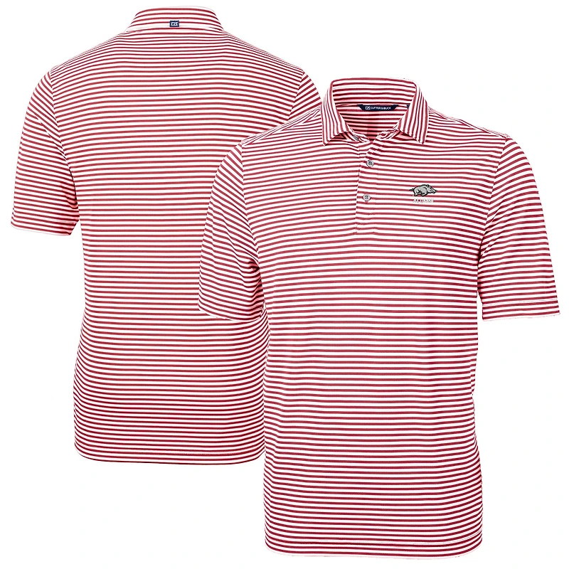 Men's Cutter & Buck  Cardinal Arkansas Razorbacks Alumni Logo Virtue Eco Pique Stripe Recycled Polo