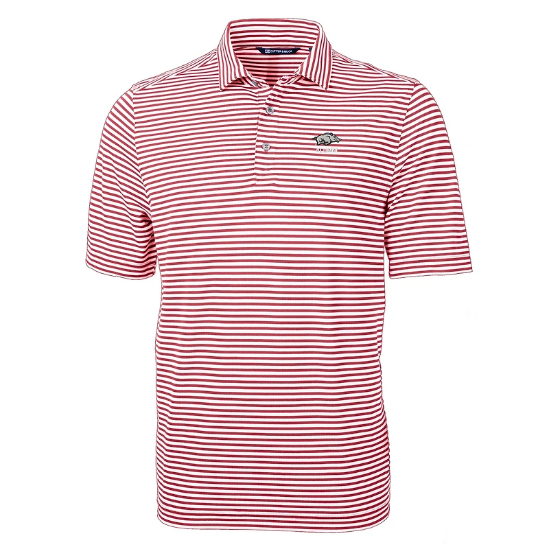 Men's Cutter & Buck  Cardinal Arkansas Razorbacks Alumni Logo Virtue Eco Pique Stripe Recycled Polo