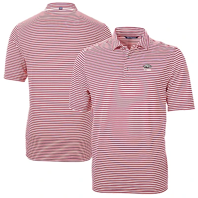 Polo recyclé à rayures et piqué écologique pour homme, logo des anciens élèves Arkansas Razorbacks, Cutter & Buck Cardinal