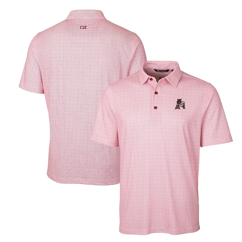 Men's Cutter & Buck Cardinal Arkansas Razorbacks Primary Team Logo Pike Double Dot Print Stretch Polo