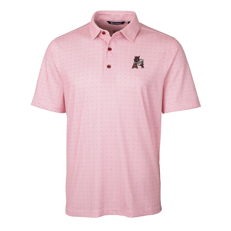 Men's Cutter & Buck Cardinal Arkansas Razorbacks Primary Team Logo Pike Double Dot Print Stretch Polo
