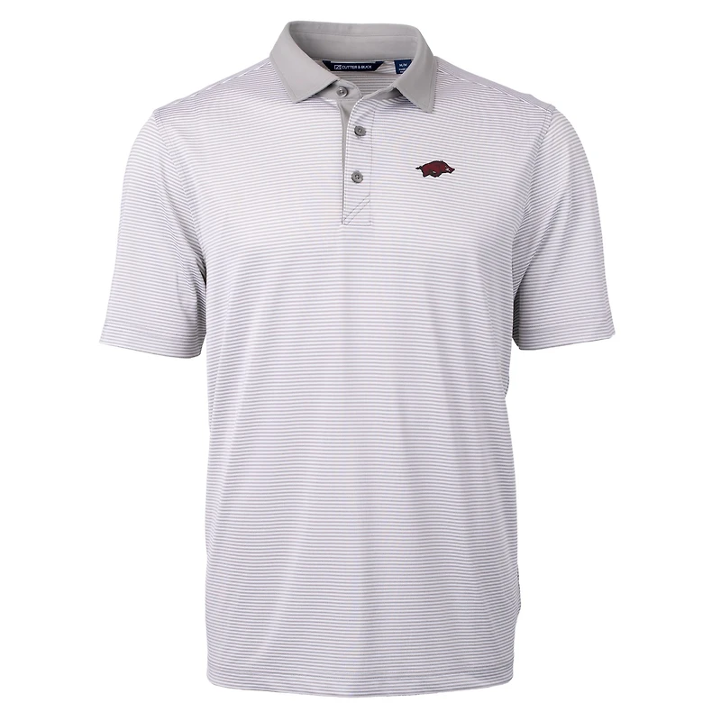 Men's Cutter & Buck  Gray/White Arkansas Razorbacks Big Tall Virtue Eco Pique Micro Stripe Recycled Polo
