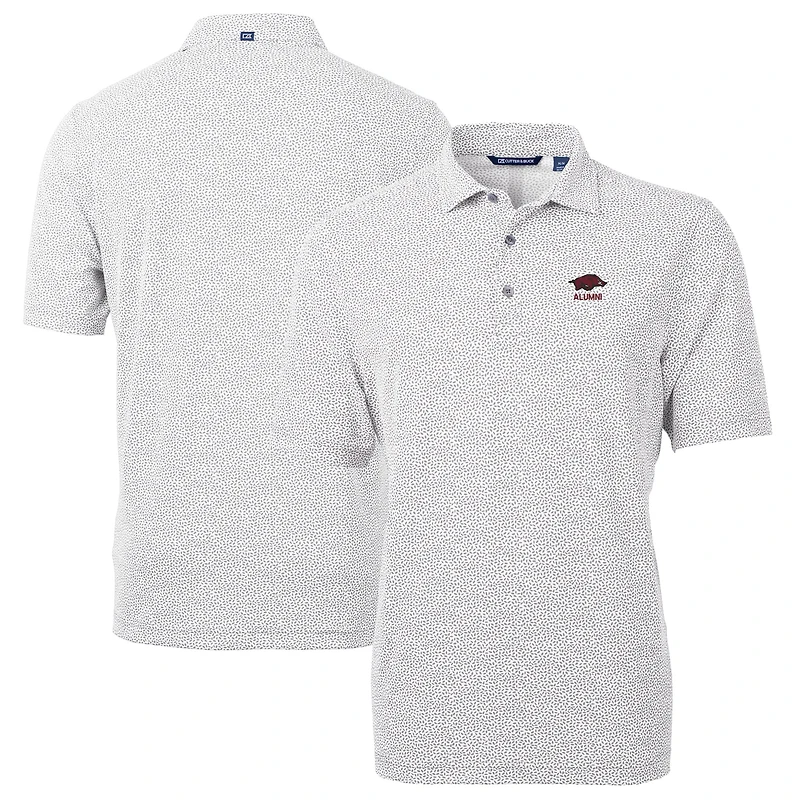 Polo recyclé pour homme, gris, piqué écologique, imprimé botanique, logo des anciens Arkansas Razorbacks, DryTec Virtue