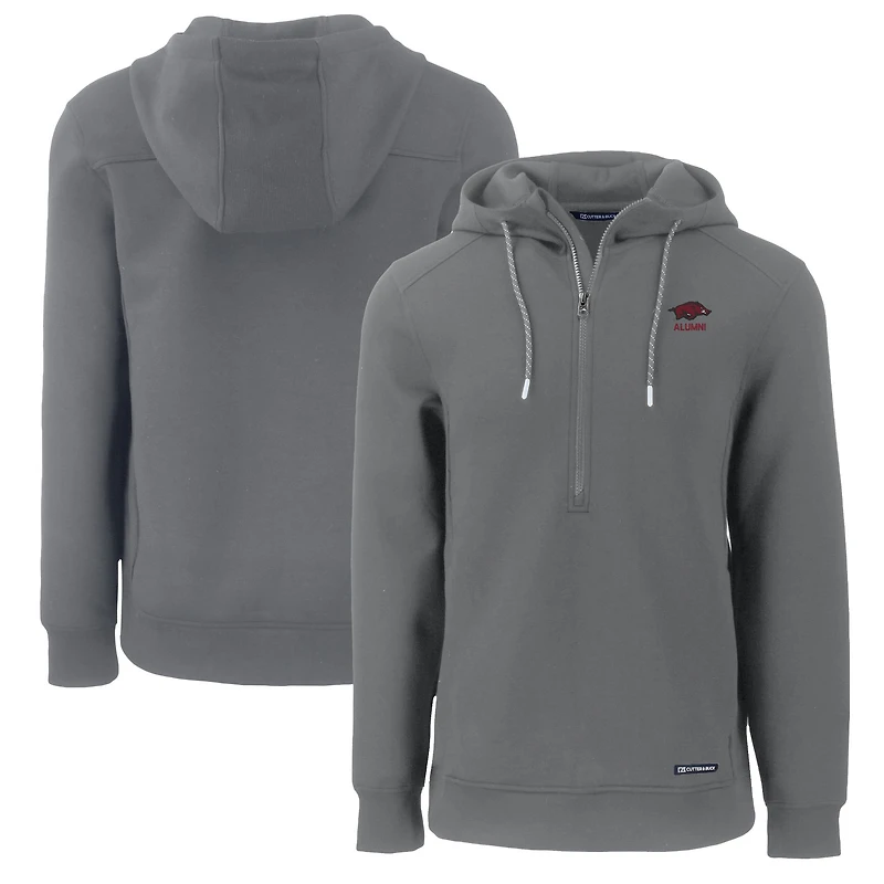 Sweat à capuche demi-zippé recyclé pour homme, gris, avec logo Roam des anciens Arkansas Razorbacks, Cutter & Buck