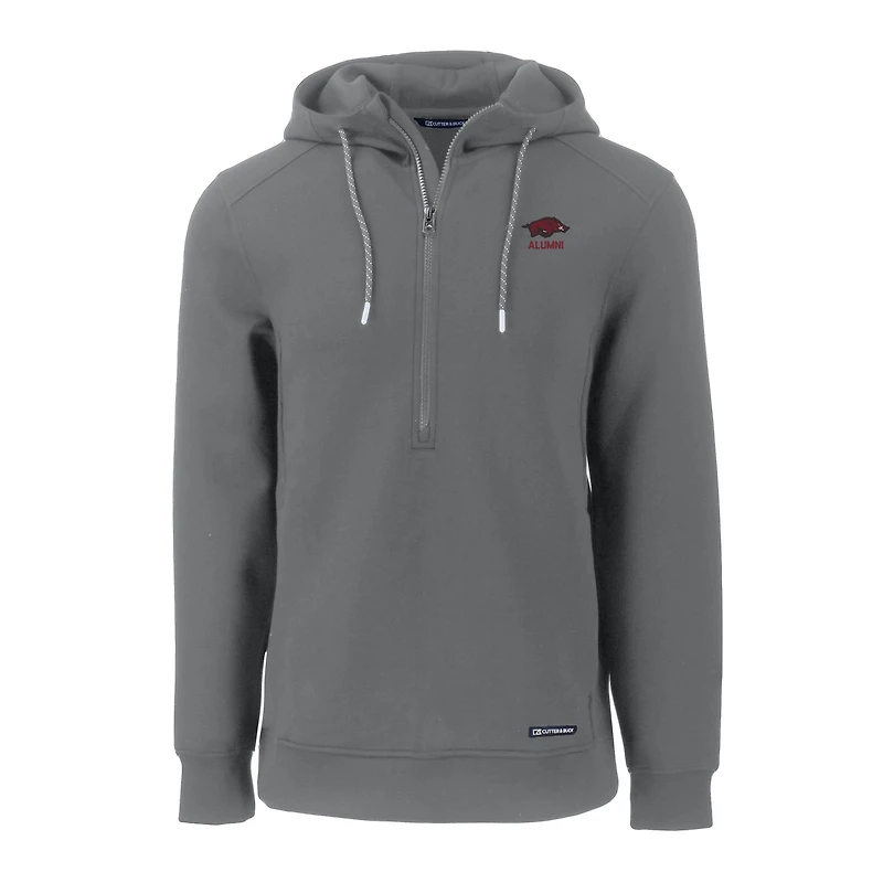 Men's Cutter & Buck  Gray Arkansas Razorbacks Alumni Logo Roam Eco Recycled Half-Zip Pullover Hoodie