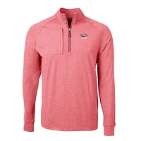 Pull-over zippé quart de tour en tricot chiné recyclé pour homme, avec logo des anciens élèves Arkansas Razorbacks, Cutter & Buck, Heather Cardinal