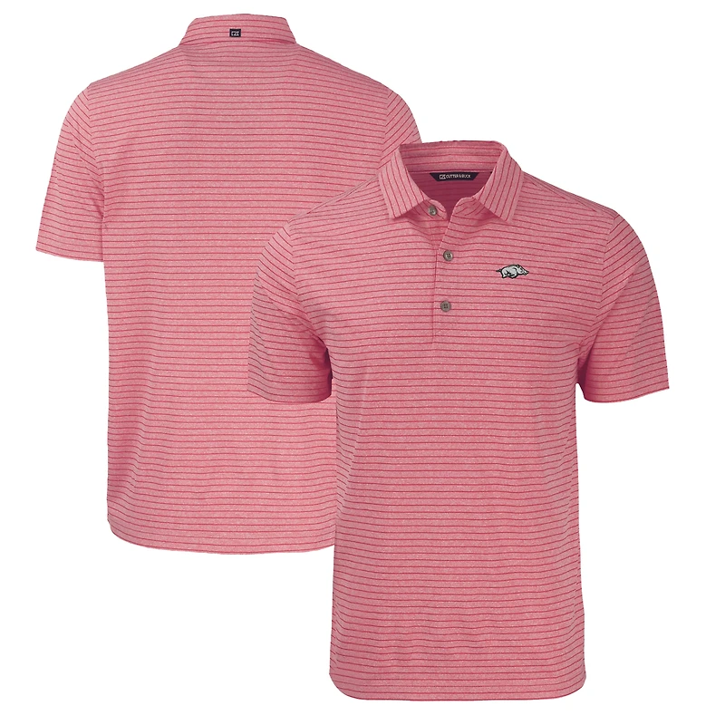 Polo Cutter & Buck Heather Cardinal Arkansas Razorbacks pour homme, grandes tailles, Forge Eco Stripe Stretch en tissu recyclé.