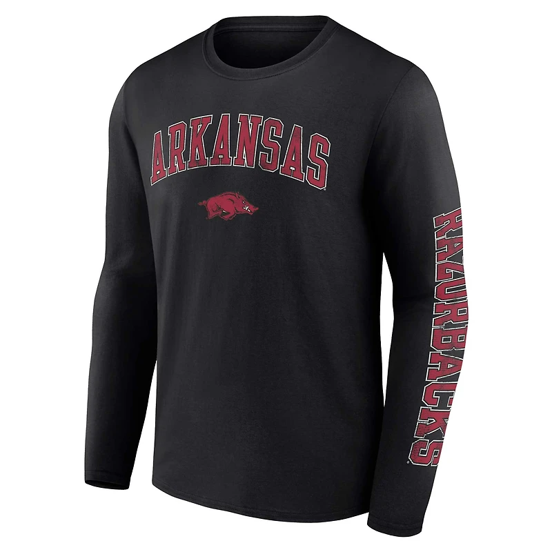 T-shirt à manches longues avec logo en détresse des Arkansas Razorbacks Fanatics noirs pour hommes
