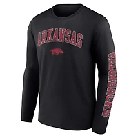 T-shirt à manches longues avec logo en détresse des Arkansas Razorbacks Fanatics noirs pour hommes