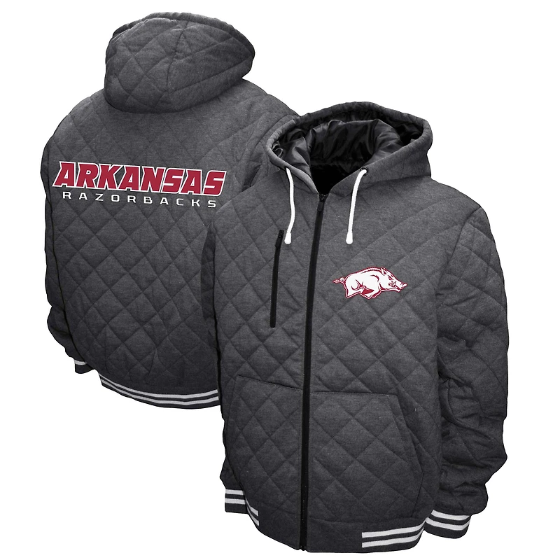 Veste à capuche zippée matelassée en losanges pour homme, gris, du Franchise Club, Arkansas Razorbacks