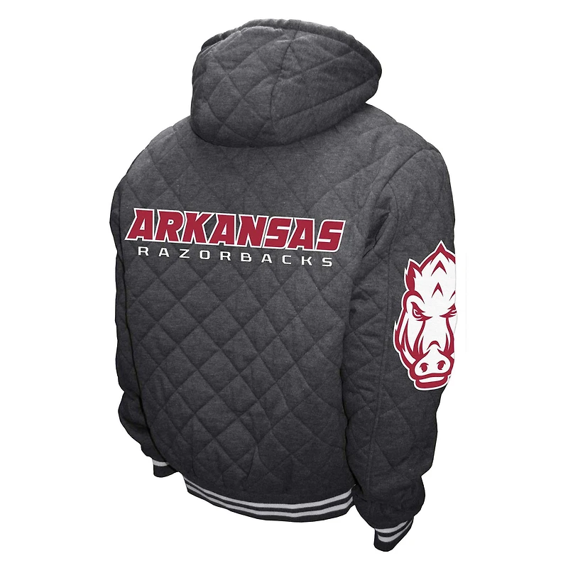 Men's Franchise Club Gray Arkansas Razorbacks Diamond Quilted Full-Zip Hoodie Jacket