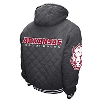 Men's Franchise Club Gray Arkansas Razorbacks Diamond Quilted Full-Zip Hoodie Jacket