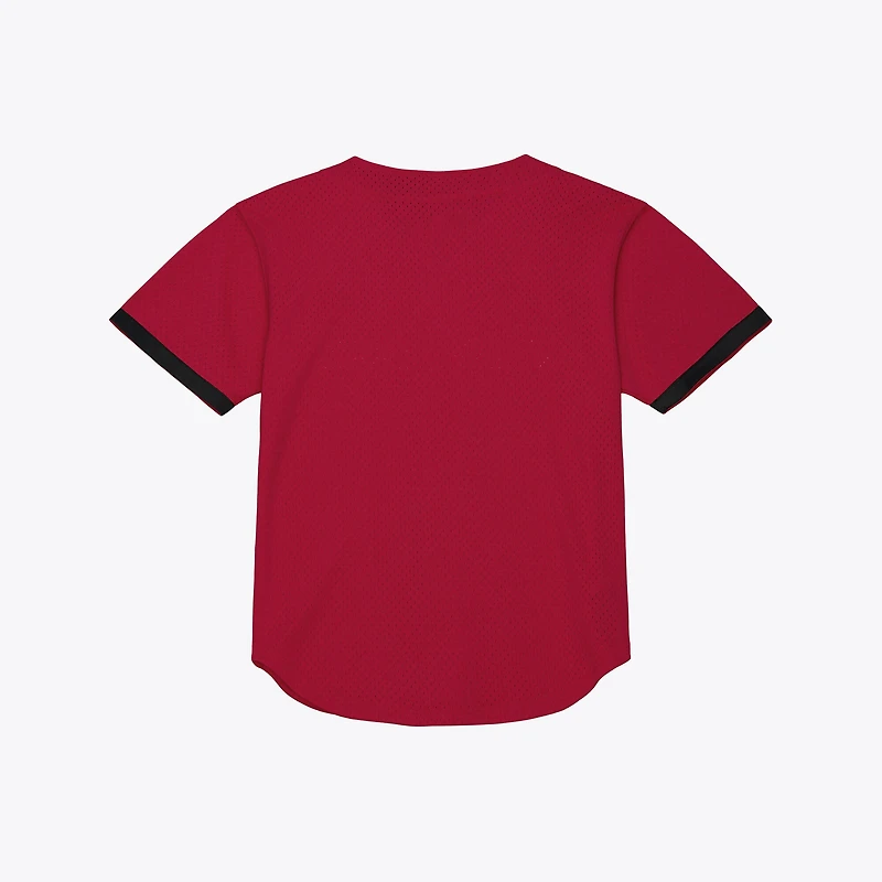 Maillot de baseball d'entraînement Mitchell & Ness Cardinal Arkansas Razorbacks pour homme, en maille et à boutons, idéal la frappe.