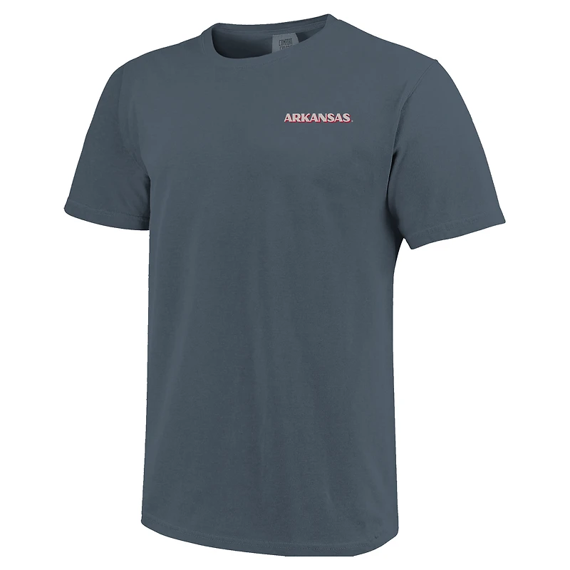 T-shirt homme Arkansas Razorbacks bleu marine, couleurs confort, avec statue de l'équipe