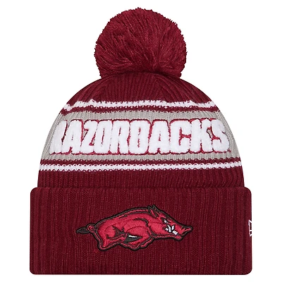 Men's New Era Cardinal Arkansas Razorbacks Bold Cuffed Knit Hat with Pom