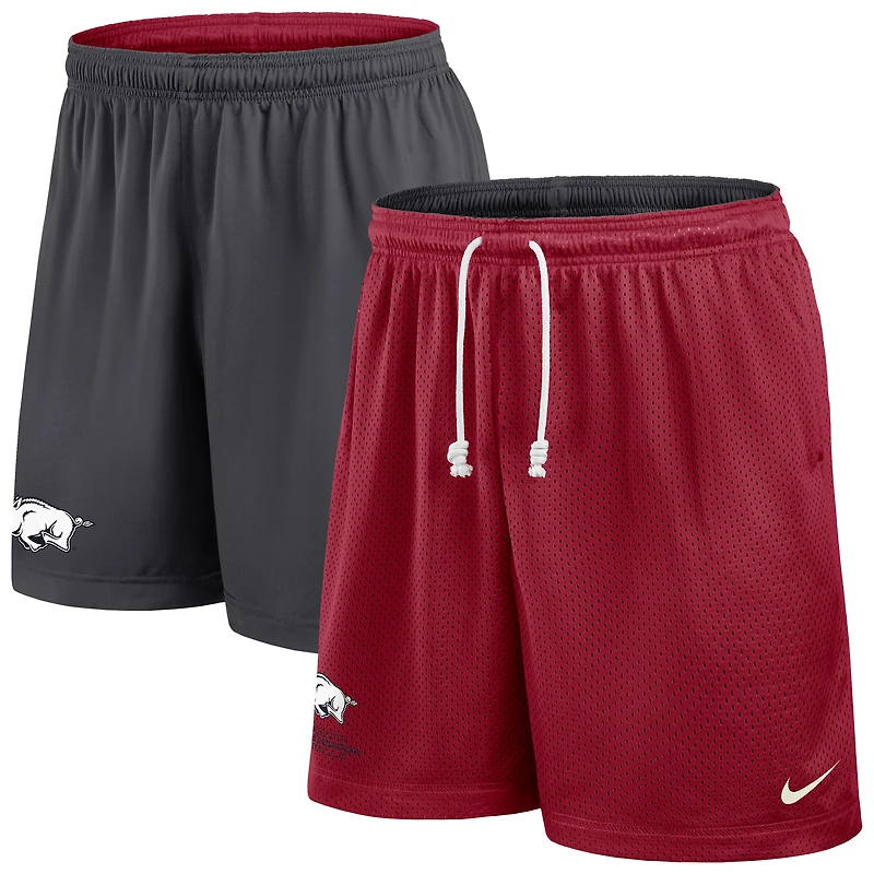 Short réversible Nike Sideline Performance Cardinal/Gris Arkansas Razorbacks 2025 pour homme