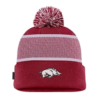 Men's Nike Cardinal Arkansas Razorbacks 2024 Sideline Peak Cuffed Knit Hat with Pom
