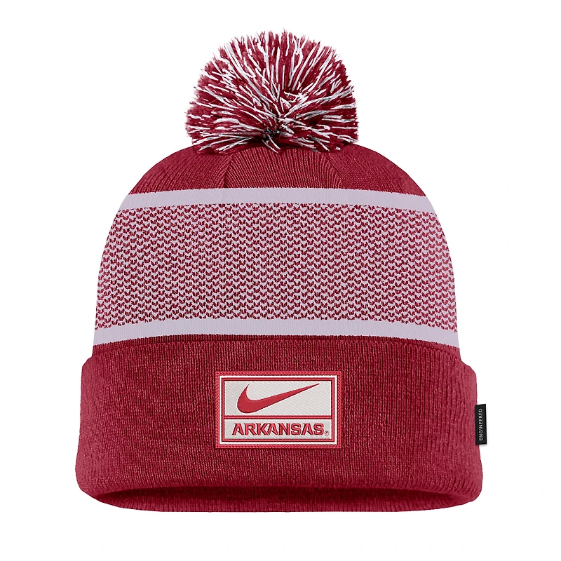 Men's Nike Cardinal Arkansas Razorbacks 2024 Sideline Peak Cuffed Knit Hat with Pom