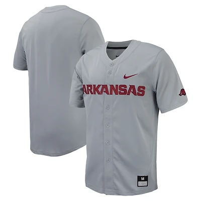 Maillot de baseball réplique à boutons complets Nike pour hommes, gris, Arkansas Razorbacks
