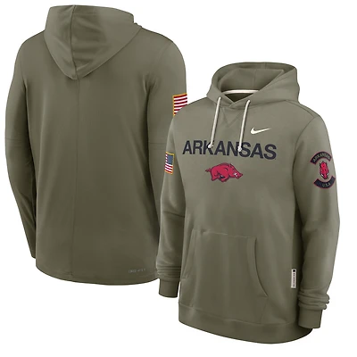 Men's Nike Olive Arkansas Razorbacks 2025 Military Appreciation Dri-FIT Hoodie