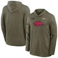 T-shirt à capuche manches longues Nike Olive Arkansas Razorbacks 2025 Military Appreciation Dri-FIT pour homme