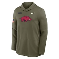 Men's Nike Olive Arkansas Razorbacks 2025 Military Appreciation Dri-FIT Long Sleeve Hooded T-Shirt