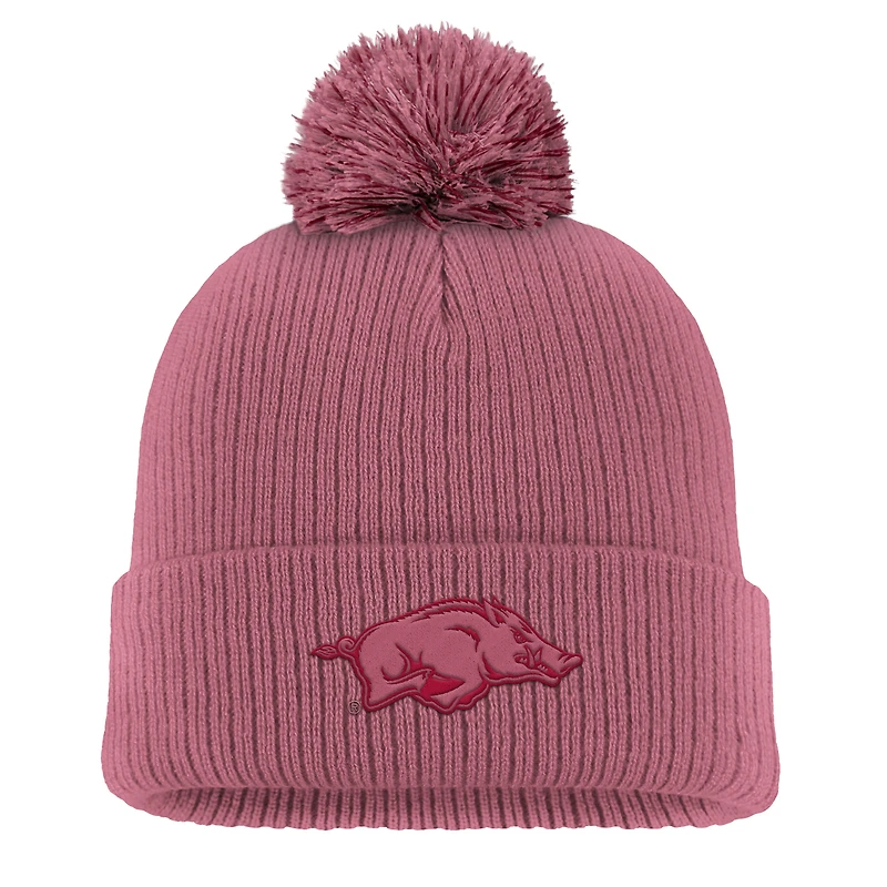 Bonnet en tricot à revers Nike Arkansas Razorbacks rose pour homme avec pompon