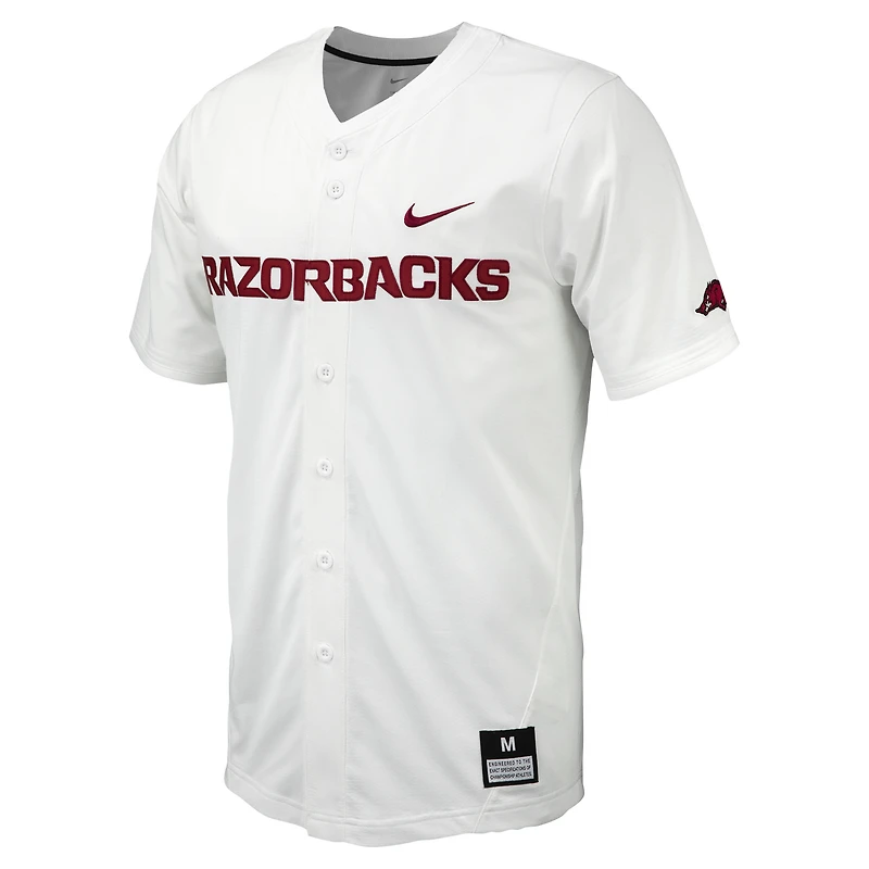 Maillot de baseball réplique à boutons complets Nike Arkansas Razorbacks blanc pour homme