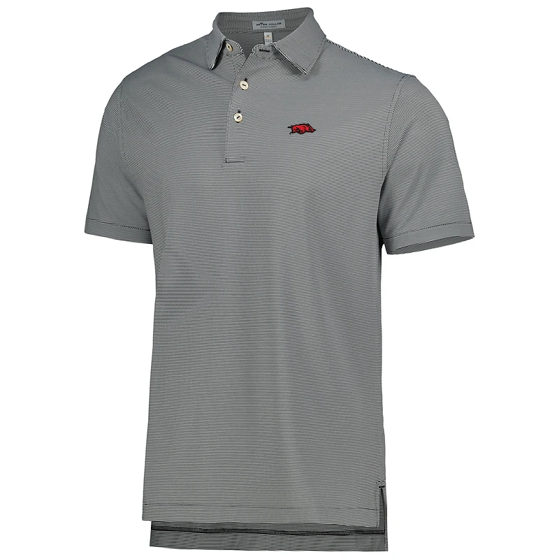 Men's Peter Millar Black Arkansas Razorbacks Jubilee Striped Performance Jersey Polo