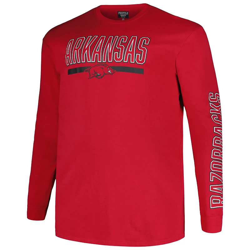 Profil pour hommes Cardinal Arkansas Razorbacks Big & Tall T-shirt à manches longues avec graphique deux coups