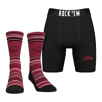 Pack combiné de chaussettes et caleçons boxeurs Arkansas Razorbacks Primary Crew pour hommes Rock Em Socks