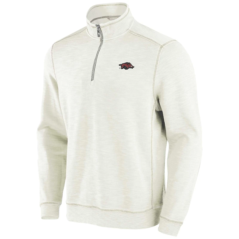 Men's Tommy Bahama Cream Arkansas Razorbacks Tobago Bay Half-Zip Tri-Blend Top